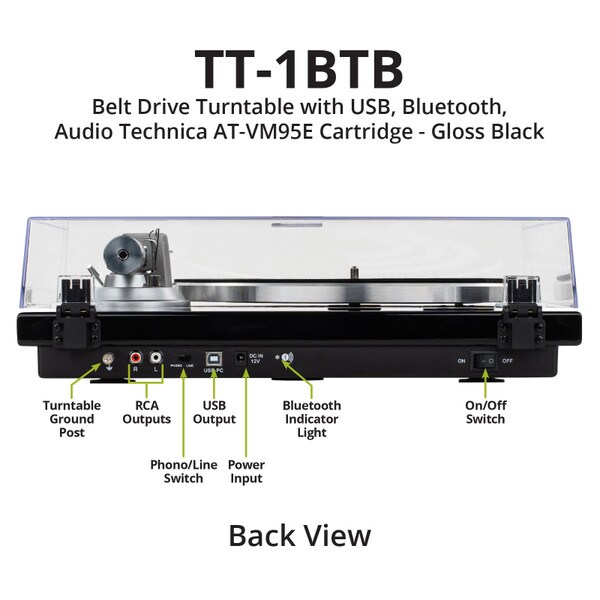 Main product image for Dayton Audio TT-1BTB Belt Drive Turntable with USB, Bluetooth,Audio Technica AT-VM95E Cartridge - Gloss Black300-362